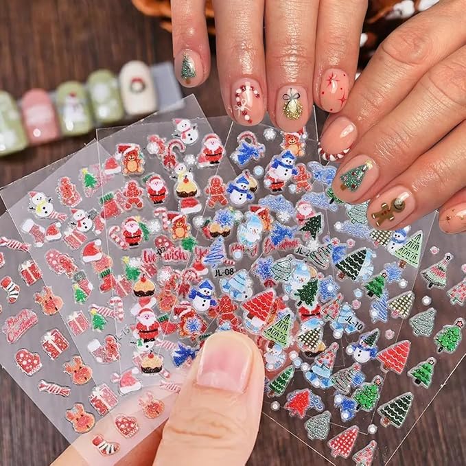 60 Sheets Christmas Nail Stickers for Nail Art, 2000+ Pcs 3D Self-Adhesive Snowflake Nail Decals, Deer Elk Trees Nail Supplies Nail Art Designs Accessories for Women and Girls Manicure DIY Decoration