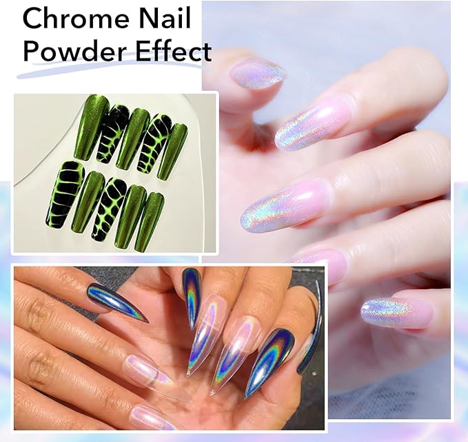 16 Colors Mirror Chrome Nail Powder Set Mirror Effect Holographic Chameleon Pigment Chrome Iridescent Pearlescent Powder for Nail Art Decoration Glitter