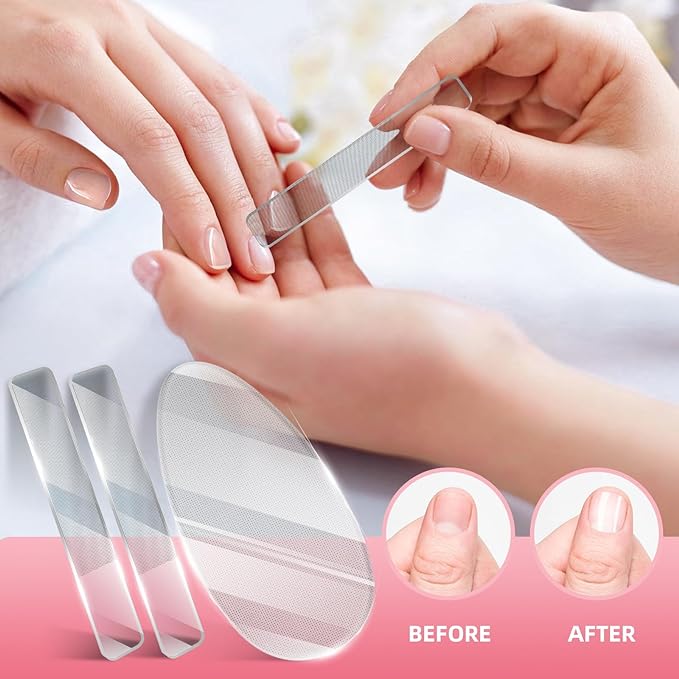 RedFlow Glass Nail File,Nail Buffer Set Contains 2 Nano Glass Nail Files and 1 Nano Glass Foot File,Professional Manicure Set,Nail Files for Natural Nails Removing Calluses