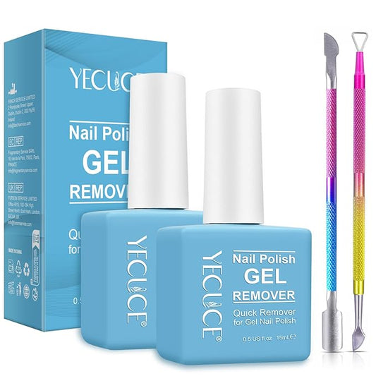 Gel Nail Polish Remover, (2PCS) Gel Polish Remover for Nails, Quickily and Easily Removes Gel Polish in 3-5 Minutes, No Need for Foil, Soaking or Wrapping (with Cuticle Pusher and Nail Scraper)