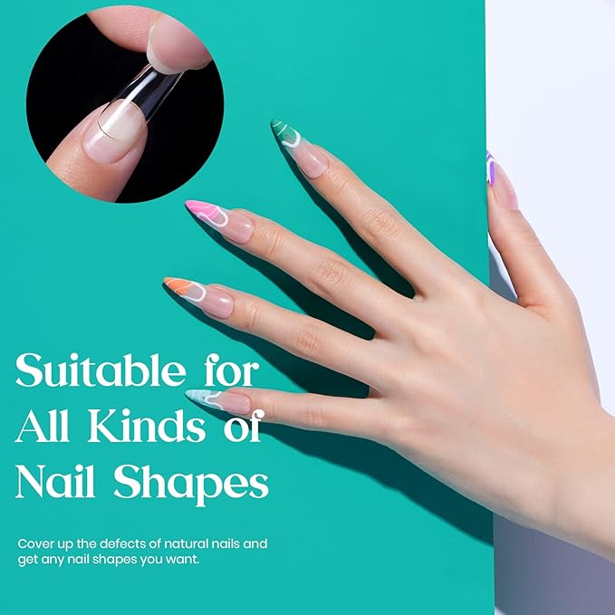 Beetles Gel Nail Tips Clear, Stiletto Medium, 500Pcs 10 Sizes, Pre-Shaped Full Cover Soft Acrylic False Press On Nail Tips Stiletto Shape Halloween Easy DIY Fall Nail Extension Salon Gift for Women
