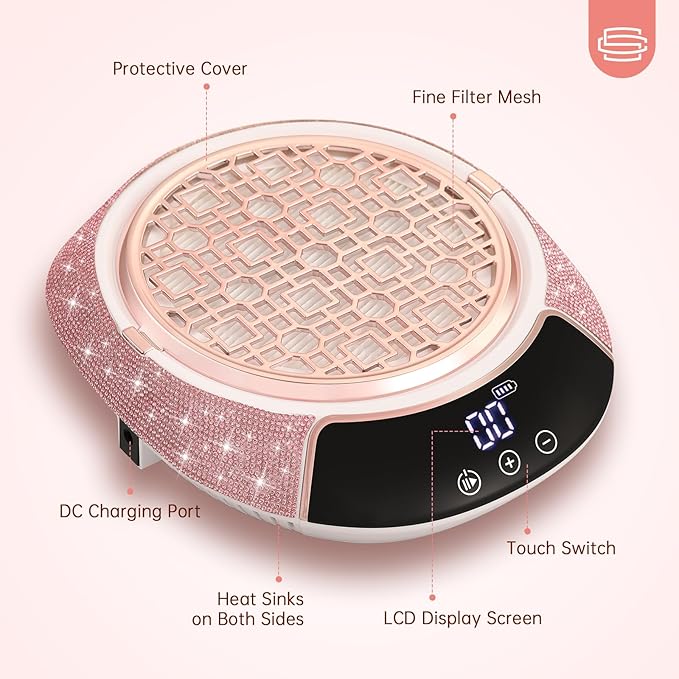 Cordless Nail Dust Collector,Portable Dust Collector Nail Tech with LED Display,Rechargeable Dust Suction Machine with Reusable Fillter for Acrylic Gel Polish,Salon & Home