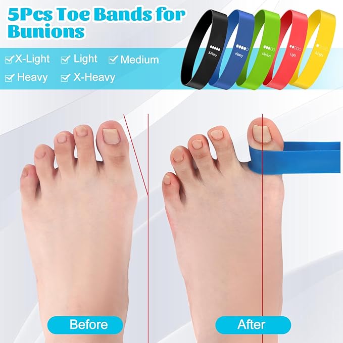 8 Pcs Toe Stretcher Kit Includes Foot Stretcher Pad Foot Roller Toe Separators and Bands for Bunions, Hallux Valgus Corrector for Women Men, Heel Spurs Tendonitis Relief Set