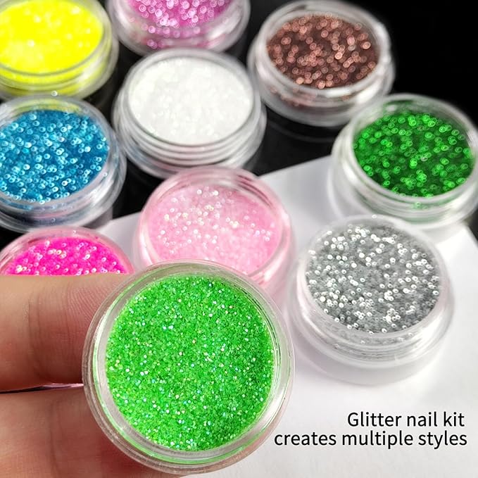 Nail Glitter Powder Set 12 Colors Glitter Powder for Nails for DIY Nail Art Glitter for Nails Sparkling Glitter Nails Great for Home Manicure Professional Quality Nail Art Supplies