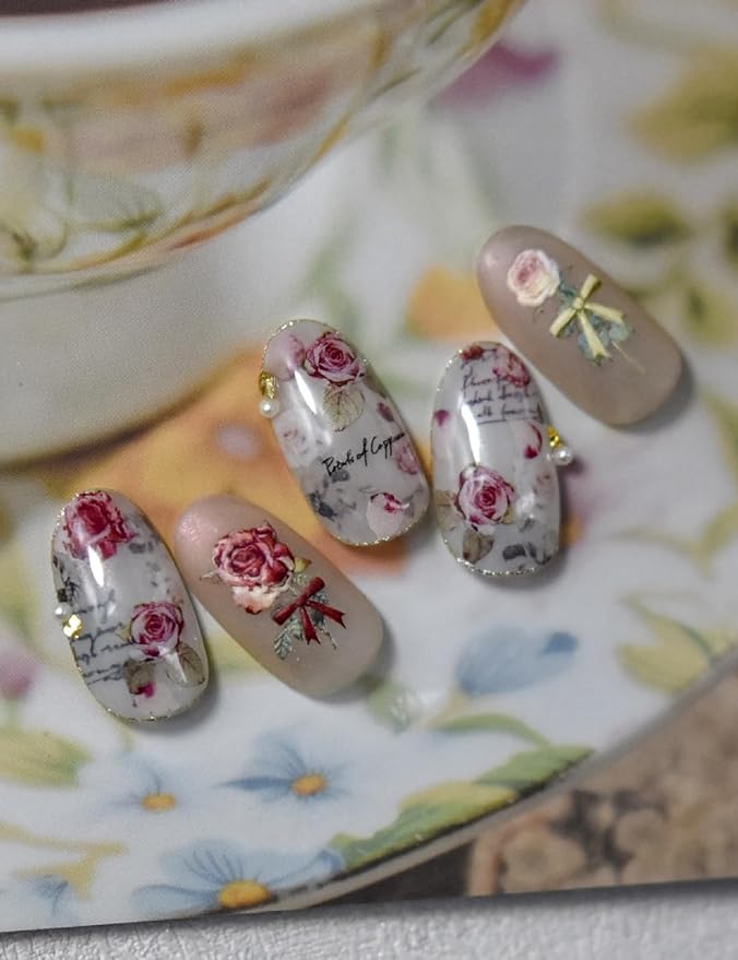 Retro Rose Nail Stickers 5D Embossed – Premium Salon-Quality Floral Nail Charm Accessories, Easy Application & Self-Adhesive Roses Red Flower Decal for DIY Manicure, Nail Art, Press on, Home or Salon
