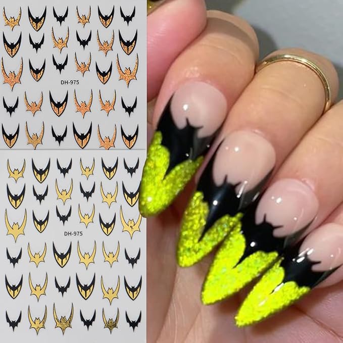 6pcs Bat Halloween Nail Stickers for Nail Art - French Tip Purple and Red Glitter Bat Nail Decals Laser Sparkle Halloween Bat French Design Gothic Punk Nail Accessories Charms Y2K Manicure Decoration