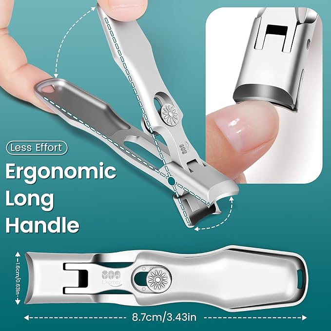 YTD Likomey Wide Jaw Opening Nail Clippers,Long Handled Safety Lock Toenail Clippers for Thick Nails,Ultra-Sharp Fingernail Clipper with Catcher,Nail Cutter with Nano Glass Nail File Set for Seniors