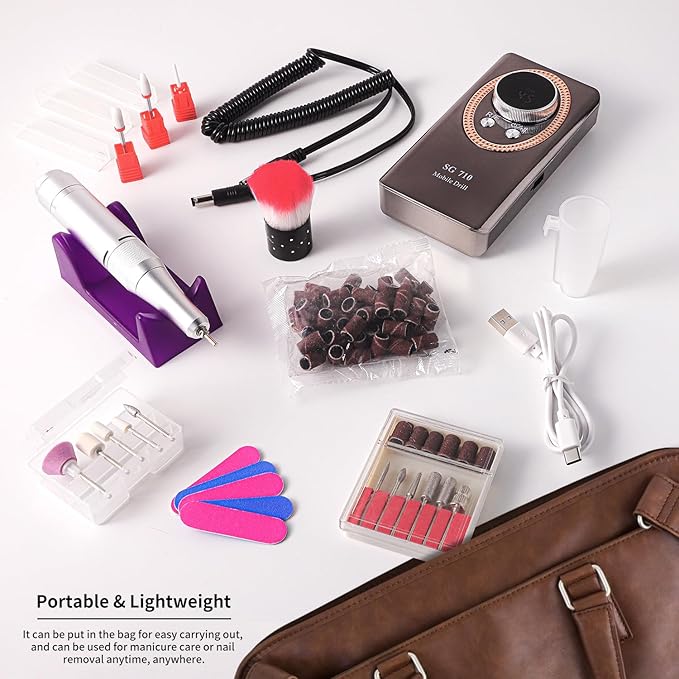 Electric Nail File for Acrylic Nail Kit, 45000RPM Electric Nail Drill Professional Manicure Pedicure Set with Nail Drill Kit Bits, Efile Cordless for Manicure