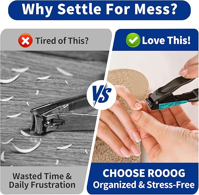 No Mess Nail Clippers with Catcher - Professional Heavy Duty Clippers for Men and Women, Ultra Sharp Fingernail & Toenail Clippers Set for Gifts, Travel, Home Use with Nail File (Anti-Splash Design)