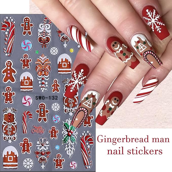 5D Embossed Christmas Nail Art Stickers Winter Cute Christmas Tree Snowflake Snowman Santa Claus Gift Nail Stickers Xmas Holiday Nail Decals for Women DIY Manicure Tips Nail Decorations 4 Sheets