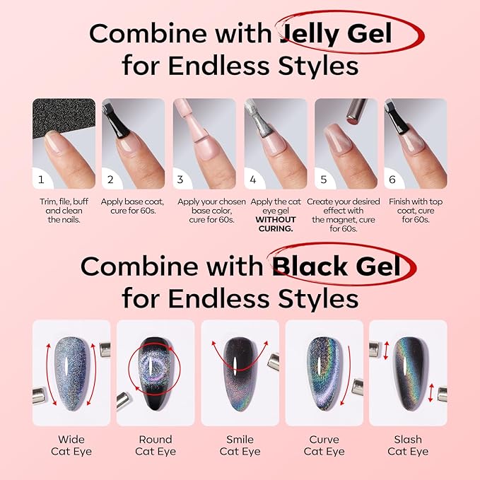 modelones Red Cat Eye Gel Nail Polish,15 ML Magnetic Glitter Holographic Red Ruby Glass Polish Reflective Jelly Translucent UV Gel Top Coat Manicure Art DIY Salon Gift for Girl Women