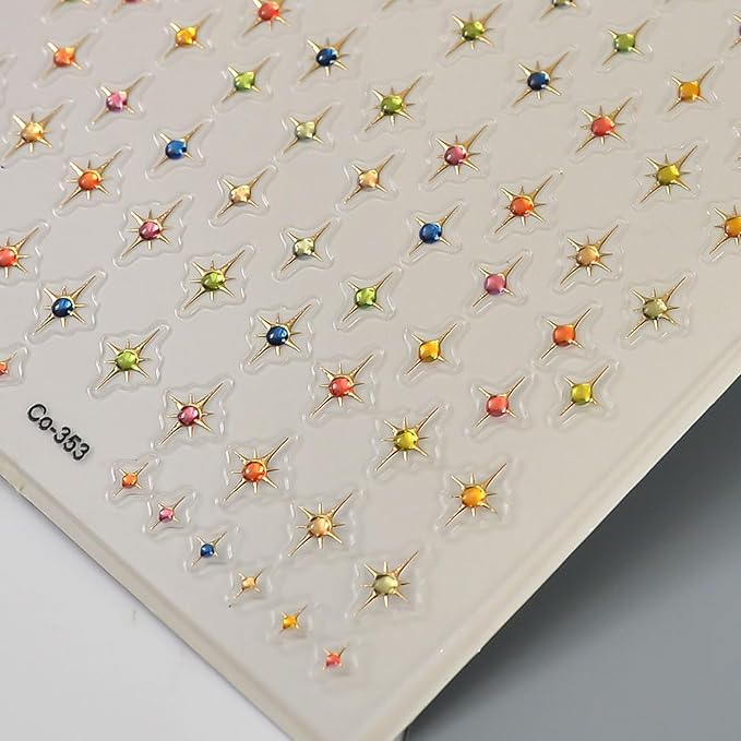 Star Nail Art Stickers, Colorful Cross Star Rhinestones Gold + Jelly Nail Design Shiny Mini Stars Nail Art Supplies 5D Relief Self Adhesive Decor Sticker DIY French Manicure Decal for Women