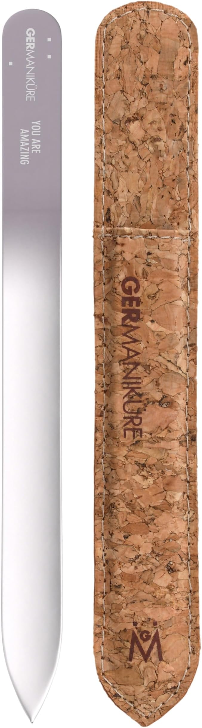 GERMANIKURE Glass Nail File in Cork Sleeve - You are Amazing - Professional Crystal Nail File for Natural Nails - Ideal Manicure & Pedicure Tool for Smooth, Easy Shaping - Nail Care Gift