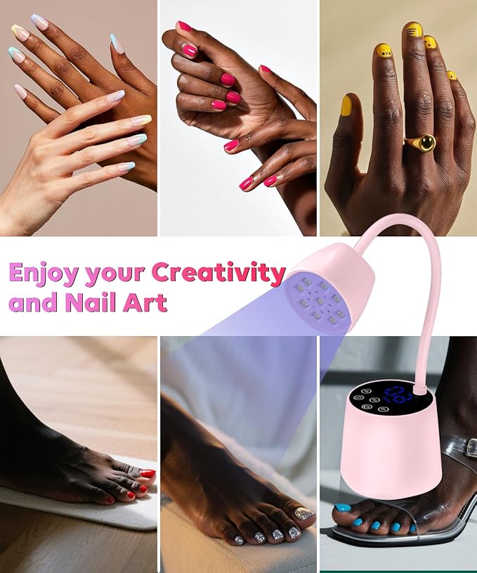 UV LED Nail Lamp - Gooseneck UV Light for Gel Nails Cordless USB 27W Nail Dryer 2 in 1 Gel Lamp and Desk Lamp with 4 Times & Auto Sensor Professional Fast Flash Curing Polish Nail Art(Pink)