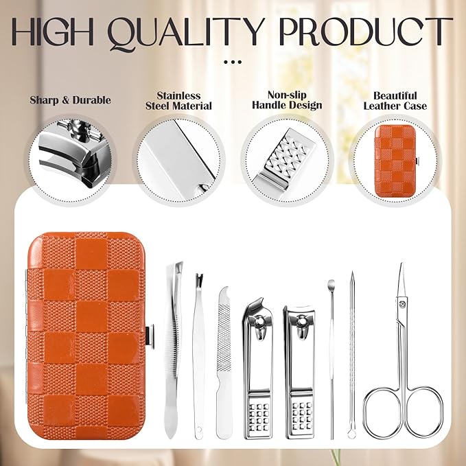 24 Sets Manicure Pedicure Bulk Gifts Professional Nail Care Gifts, Travel Nail Clippers Kit 8 in 1 Stainless Steel Pedicure Set with Case Portable Grooming Kits for Women Men(Retro)