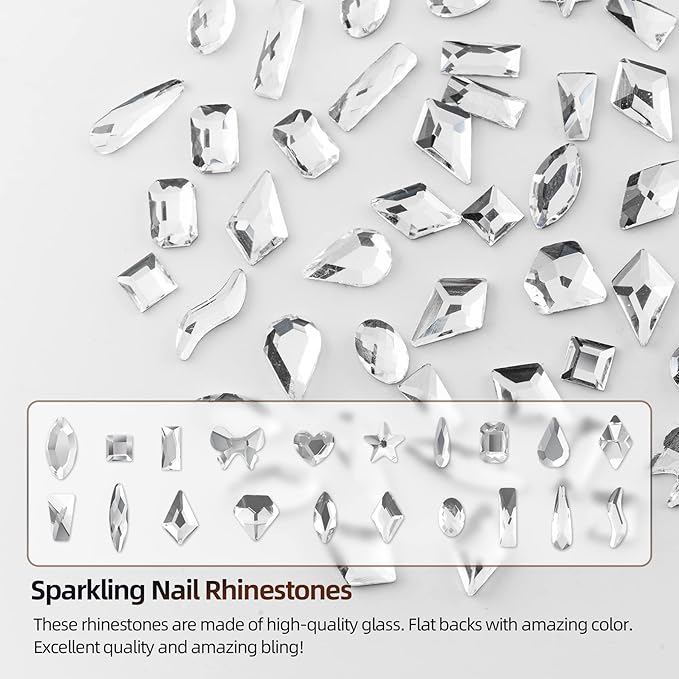 Nail Art Rhinestones, Nail Gems and Rhinestones Kit with Wax Pencil 1000 Pcs Flatback Rhinestones for Nails Decorations, Crafts, Makeup, Face, Clothes, Shoes