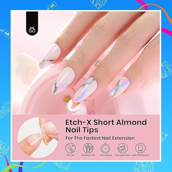 Beetles Short Almond Nail Tips: 12 Sizes 288 PCS Half Matte Full Cover Press On Gel Tips Clear Acrylic Gel Nail Tips Almond Shape for DIY Extension