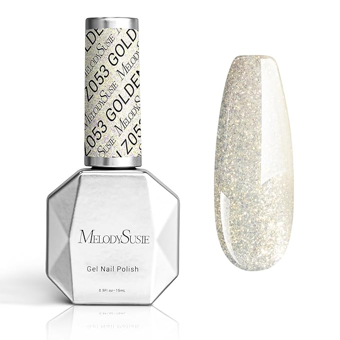 MelodySusie White Glitter Gel Polish, 15ml Translucent Jelly Glitter White Nail Polish Sparkle Gel Color Z053, Soak Off UV LED Nail Lamp Nail Art Starter Manicure DIY at Home 0.5 Fl Oz