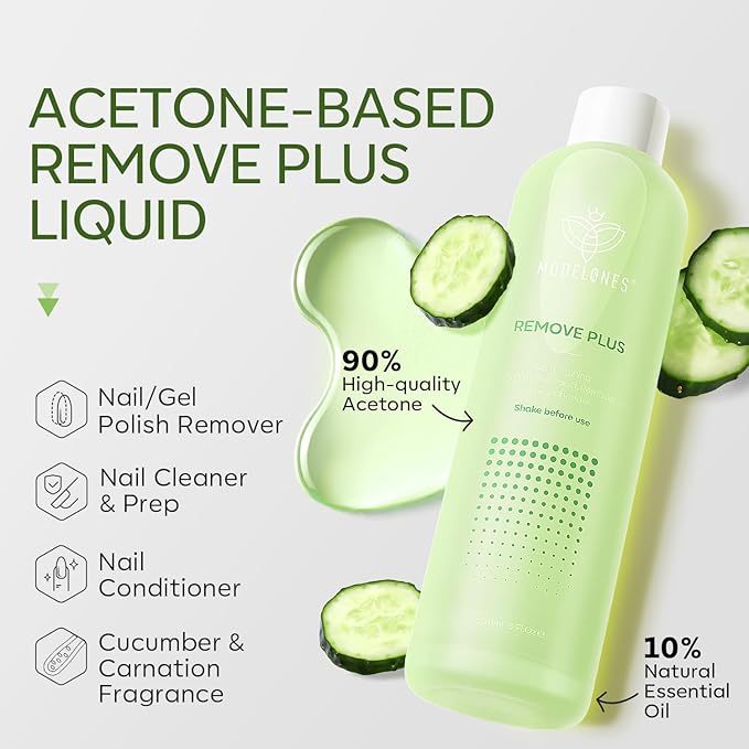 Modelones Acetone Nail Polish Remover, Professional Gel Polish Remover, Nail Glue Remover Natural Formula with Jojoba Oil for Nail Moisturizing & Care, Acrylic Dip Powder Remover(8 FL.Oz.), Cucumber