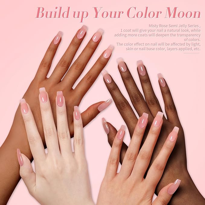 Born Pretty Jelly Pink Gel Nail Polish Nude Pink Sheer Translucent Gel Polish Milky Natural Gel Polish Set Nail Art Manicure DIY Kit Home Salon 6PCS