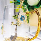 Flower Tea Cup, Butterfly Daisy Glass Fancy Coffee Mug - Image 4