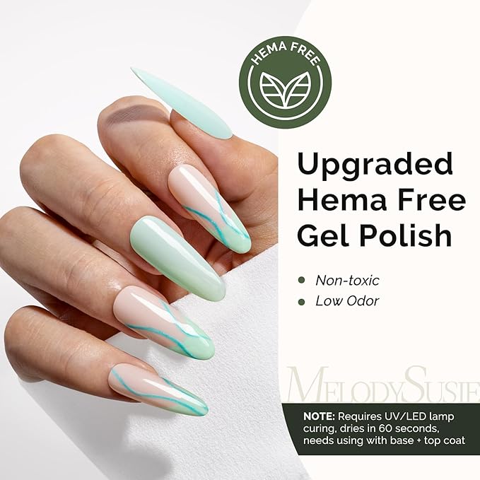 MelodySusie Hema Free Gel Nail Polish, 0.5 Fl Oz Thick Light Mint Green Gel Polish, Non-Toxic, Long Lasting, Soak Off UV Nail Polish, Manicure Nail Design Salon DIY Nail Art at Home K0840