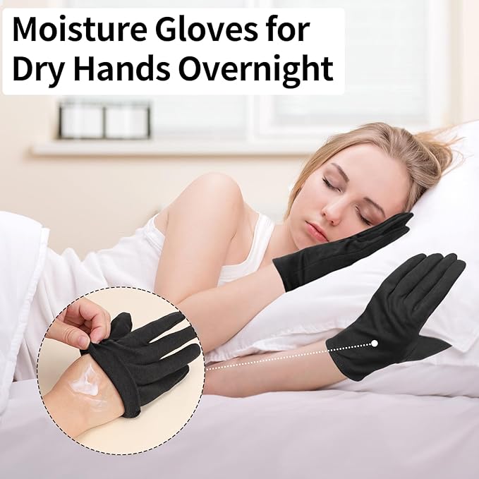 Touch Screen Gloves - 5 Pairs Black Cotton Gloves for Dry Hands Sleeping, Moisturizing, Coin Handling, Jewelry, Photography, Men and Women, Large