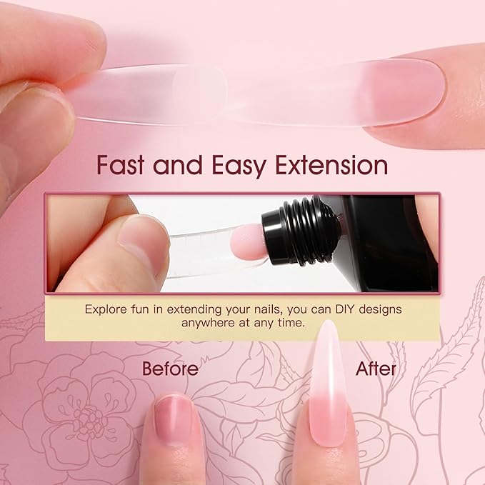 ROSALIND 2 oz Pink Poly Nail Gel, Peach Pink Poly Extension Gel for Nails Nature Color Builder Nail Strengthen Gel Poly Nail Art Design for Women