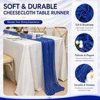 2 Pack Royal Blue Cheesecloth Table Runner 17x108 Inch Boho Rustic Semi Sheer - Image 4