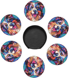 Australian Shepherd Stained Dog Breed Glass Art Leather Drinks Coasters - Image 2