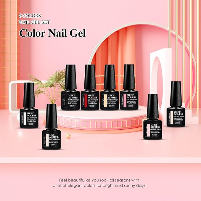 MEET ACROSS 1 Step Gel Polish Set Nail Art Manicure 3 in 1 Gel Kit Soak Off LED Gel Nail Varnishes No Need base gel top coat (Set-3, 8PCS)