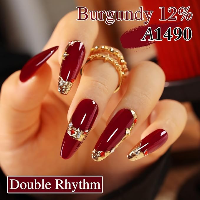 Double Rhythm Gel Polish 15ML Jelly Sheer Pastel Light Milky Color Pearl White Bottle 1 PC 0.5 OZ Full Size Nail Art Salon at Home (Burgundy Red-D1490)