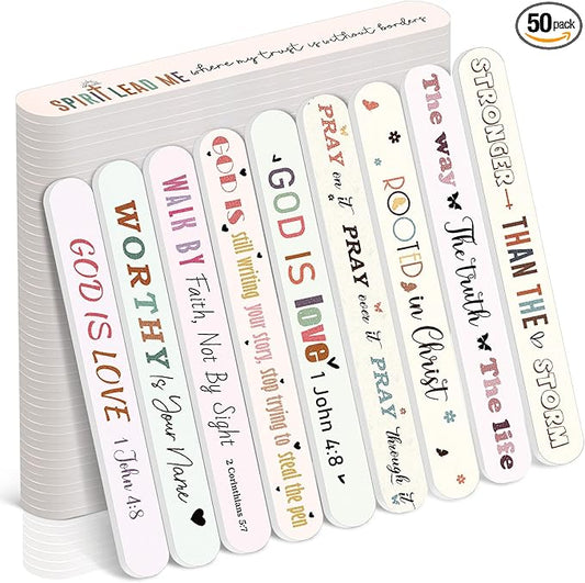 50 Pack Christian Gifts for Women Bulk Church Bible Verse Nail Files Boho Scripture Emery Boards Christian Religious Gift Nail Files for Employee Appreciation Teacher Staff Coworkers Women