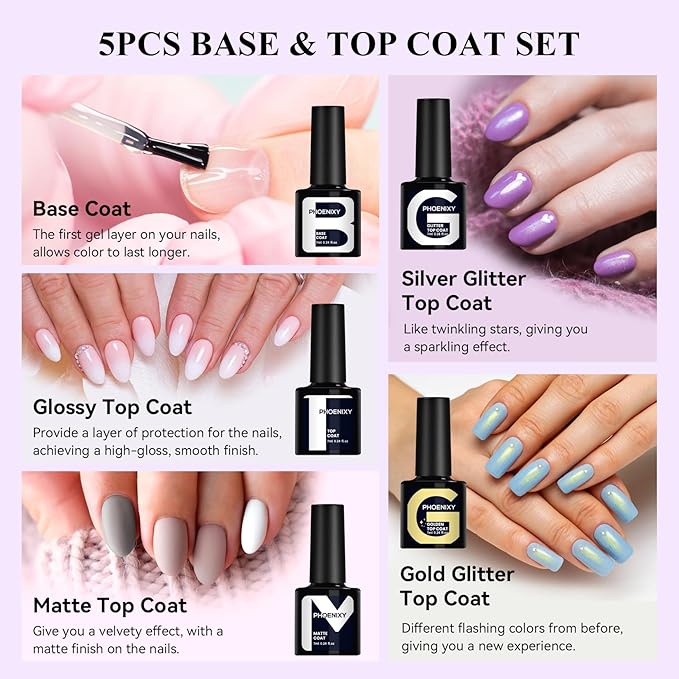 Phoenixy Gel Nail Polish 25+5 PCS Gel Nail Polish Kit with Black White Pink Blue Purple Suitable for All Seasons for Women