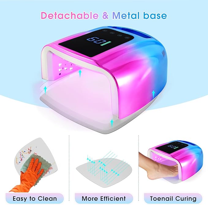 Professional Rechargeable 96W UV LED Portable Cordless UV Light for Nail Lamp Machine with Metal Base, Auto Sensor and 4 Timer Settings, Salon Quality UV Nail Light(Blue&Purple)
