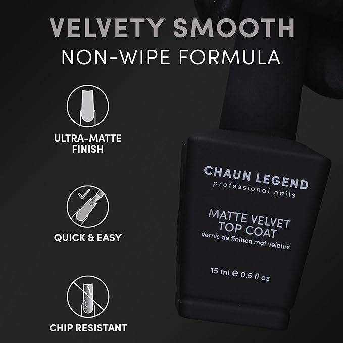 CHAUN LEGEND Velvet Matte Top Coat | Ultra Matte Finish, Non-Wipe Formula | 15 ml