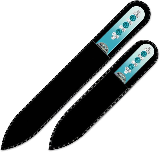 Crystal Glass Nail File - Mont Bleu Set of 2 Glass Nail Files Hand Decorated with Crystals - Handmade Gifts - Feels Great on Your Nails - Washable Nail Files - Gifts for Women