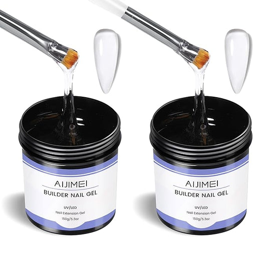 AIJIMEI Builder Gel Kit Clear Hard Nail Builder Gel Enhancement 10oz Extension Kit Nail Art DIY & Salon Use (Clear & Clear)