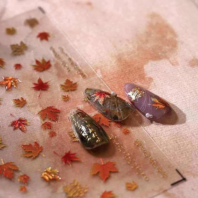 Maple Leaf Nail Art Stickers Fall Nail Stickers 5D Embossed Nail Decals 1PCS Falling Leaves Autumn Nails Design Nail Art Supplies Fall Sticker for Nails Thanksgiving Day DIY Manicure Nail Decorations