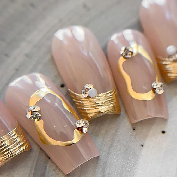 Gold Circle Nail Art Stickers Gold Bronzing Self-Adhesive Nail Stickers Irregular Frame Nail Art Accessories French Manicure Supplies Cute Circle Nail Art Supplies for Women Acrylic Nails Decorations