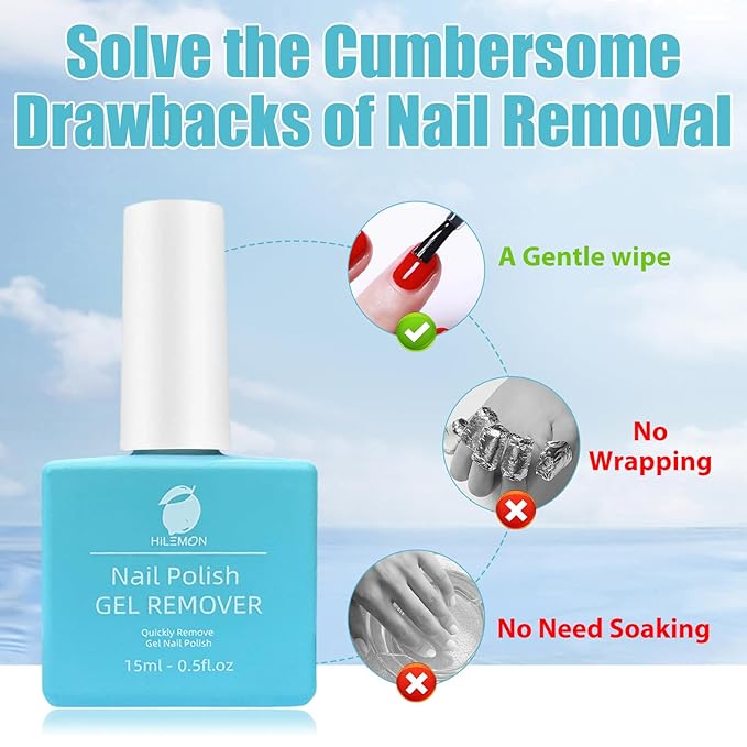 Quick Gel Nail Polish Remover, Easy Remove Gel Polish in 3 Minutes, No Need Soaking or Wrapping, Gel Remover for Nails, 15ml 2PCS