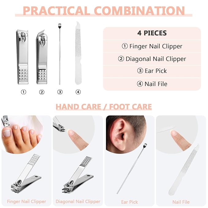 Geosar 12 Sets Manicure Set Nail Clippers Pedicure Kit Stainless Steel Professional Pedicure Set Grooming Kits Nail Care Tools with Luxurious Travel Case for Nail Care(Pink)