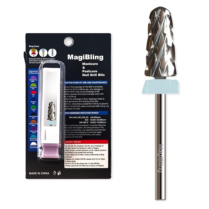 Super Cut Tapered Barrel 3/32'' Safety Tungsten Nail Drill Bits, Remove Gel Fast, Right handed, Suitable for Manicure Pedicure Cuticle Gel Polishing, Technicians Bits, Quadruple Coarse.