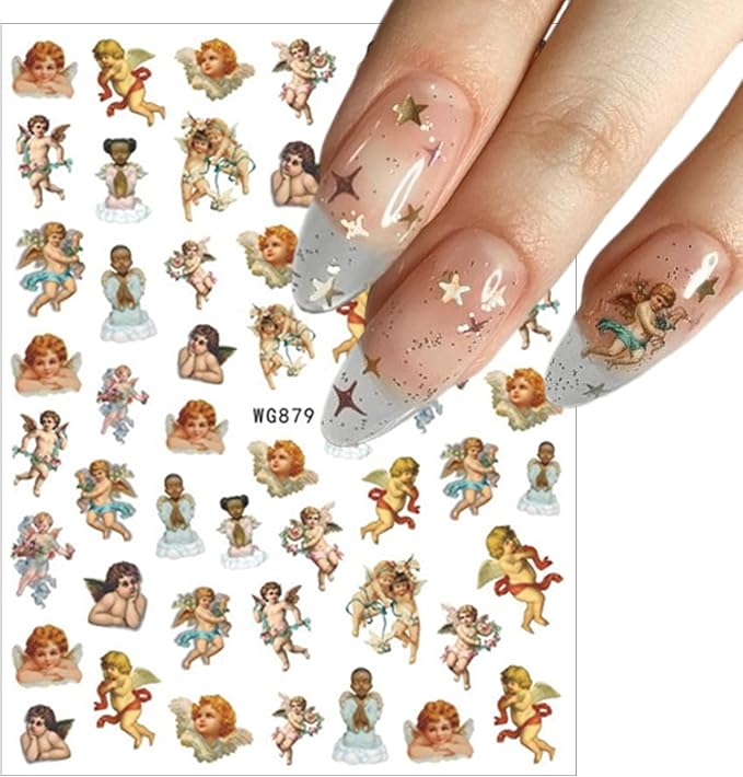 8 Sheets Angel Nail Art Stickers 3D Self-Adhesive Rose Flowers Nail Stickers Decals Cupid Love Heart Wings Nail Art Design Stickers Valentine's for Women Acrylic DIY Manicure Decorations
