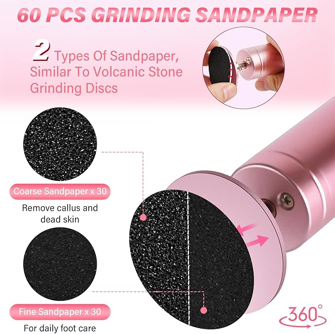 60PCS Replaceable Sandpaper Discs 1.7'' x 1.7'' for Professional Electric Foot File Callus Remover Dead Skin Removal, 1 Box (30 Fine Grit and 30 Coarse Grit)