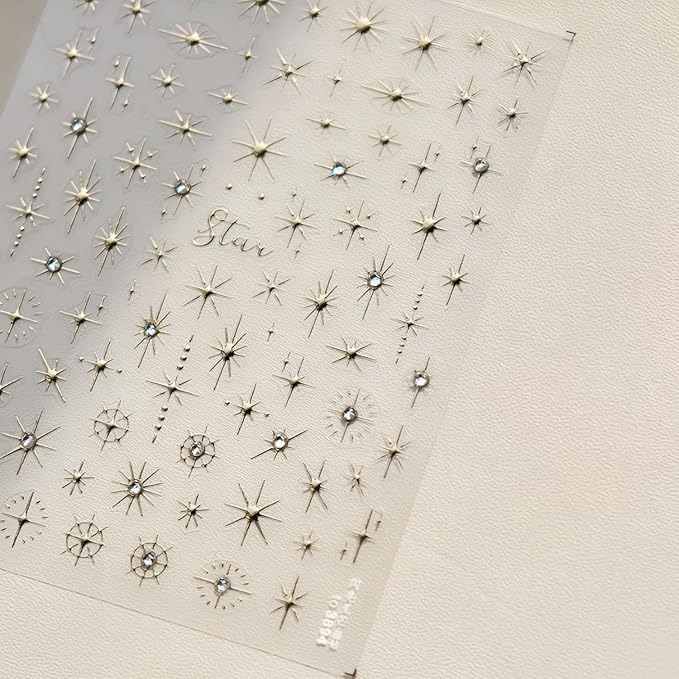 3 Sheets 5D Embossed Star Nail Stickers - Pink Gold White Glitter Shiny Design for DIY Manicure Decoration - Nail Art Supplies for Women