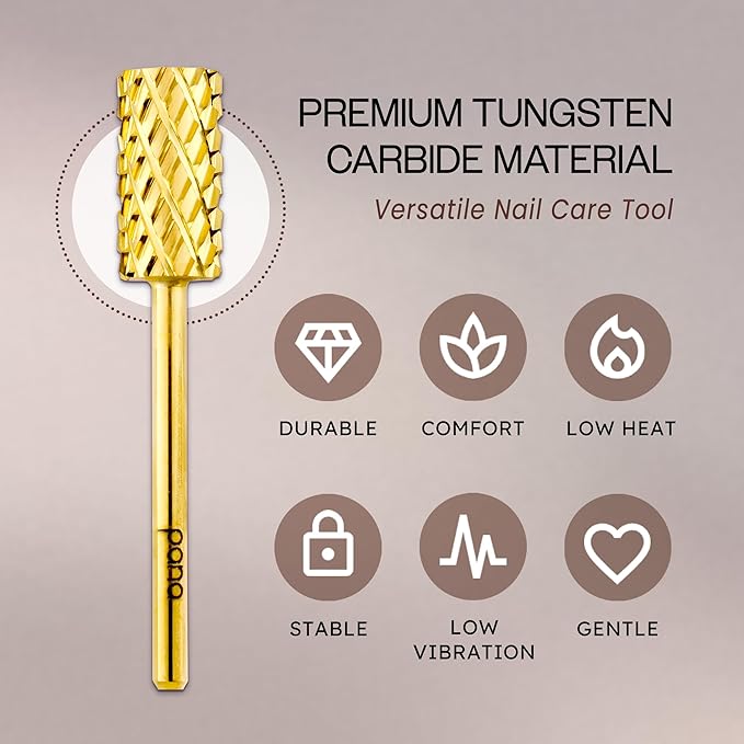 PANA Professional 3/32" Shank Size - Flat Top Large Barrel Gold Carbide Bit 4X Coarse Grit - Nail Drill Bit for Dremel Machine