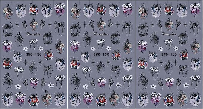 Pumpkin Nail Art Stickers 3Sheets 5D Embossed Nail Stickers Cute Pumpkins Leaves Flowers Design Nail Decals Fall Self-Adhesive Nail Supplies for Women Halloween Thanksgiving Day Nail Decoration