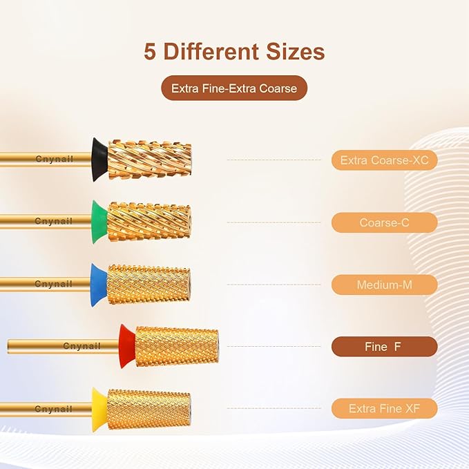 3/32" Large Tapered Barrel Flat Bit Tungsten Carbide Nail Drill Bit Safety Bit for Gel & Acrylic Removal, 2- Way Rotating Efile Tip, Salon Electric File Accessory (F Girt, Gold)