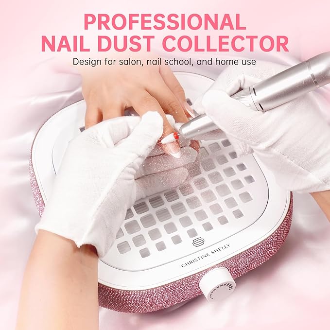 Nail Dust Collector, Dust Collector Nail Tech, Powerful 4000RPM Vacuum Fan Vent Dust Collector Extractor Dust Suction Machine for Acrylic Nails Polishing, Salon Home, Pink Diamond